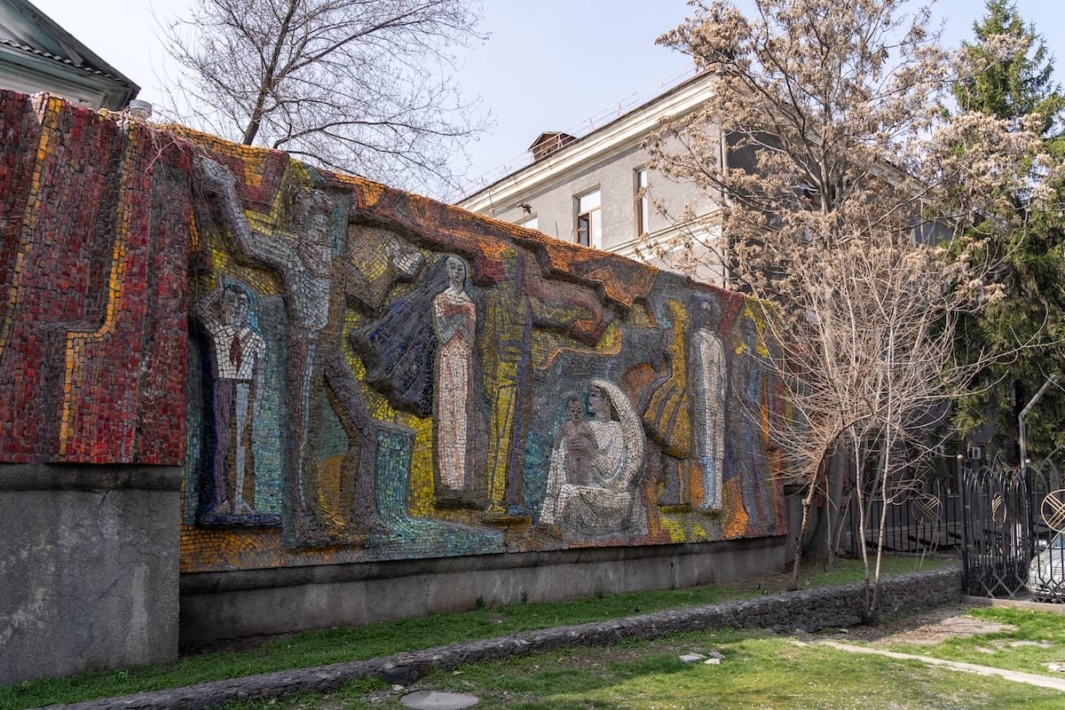 a mosaic in bishkek of common people in a society