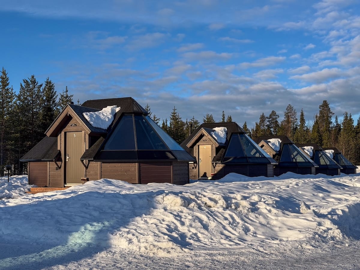 Glass igloos at a resort in the snow