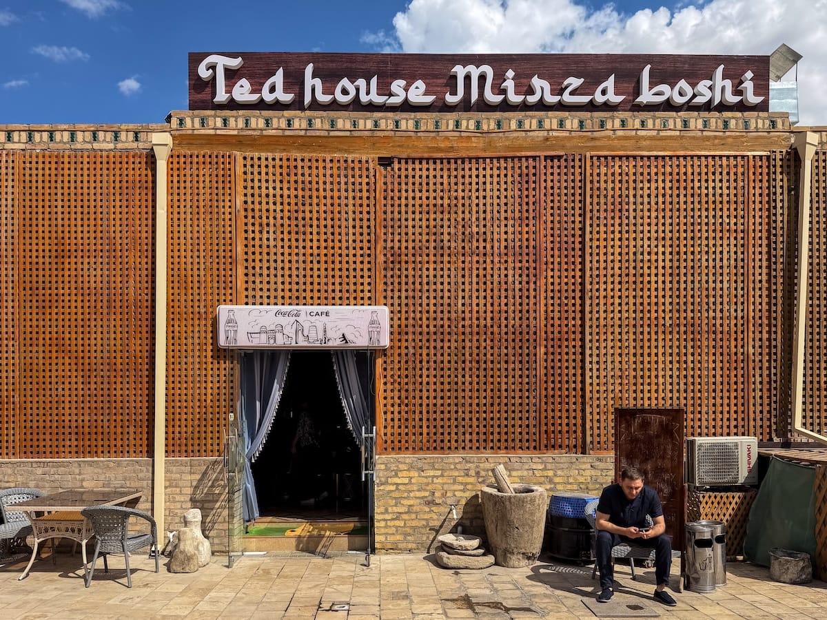 the outside of a restaurant in khiva, uzbekistan