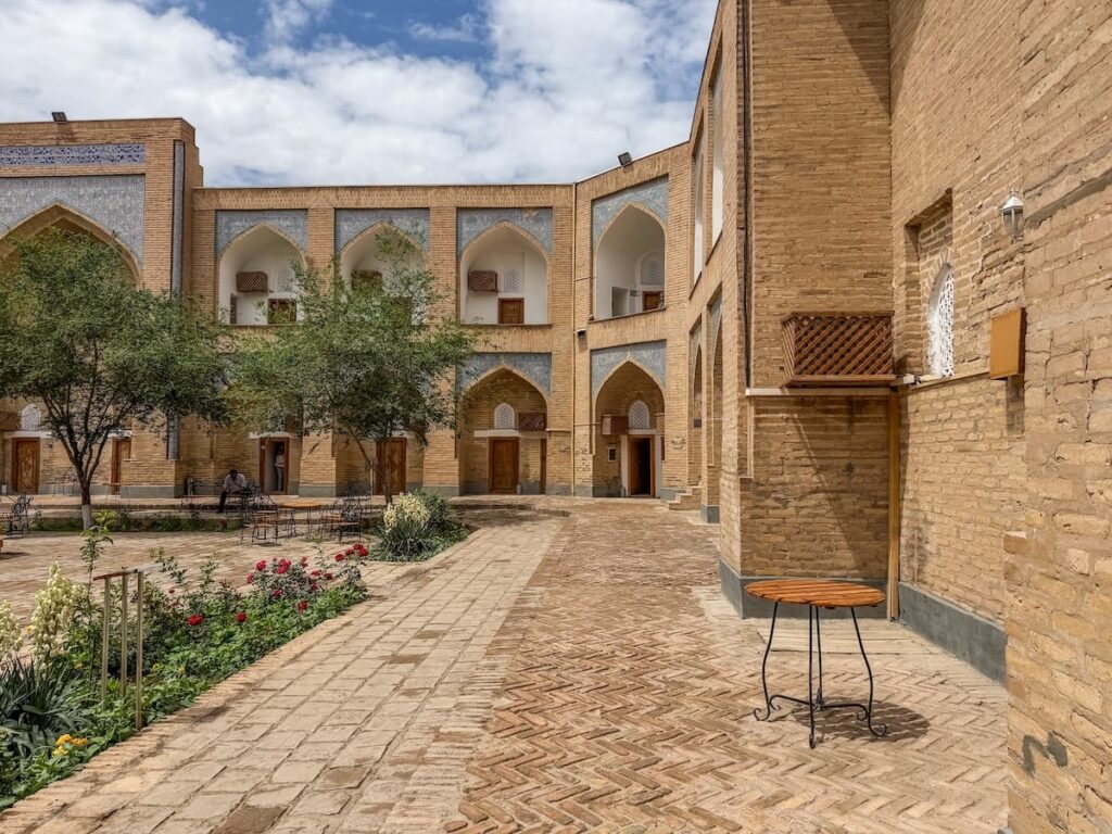 a madrasah turned hotel in khiva, uzbekistan