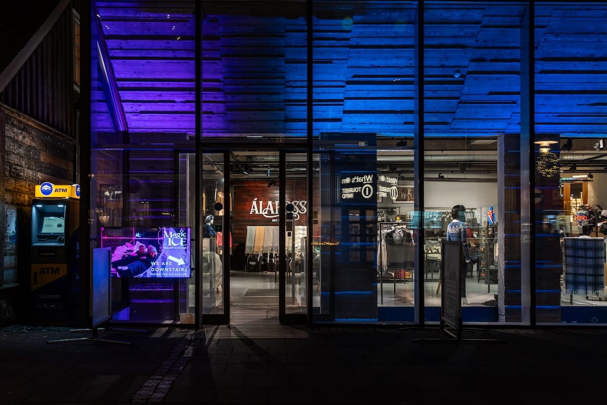 a souvenir shop at night in reykjavik iceland