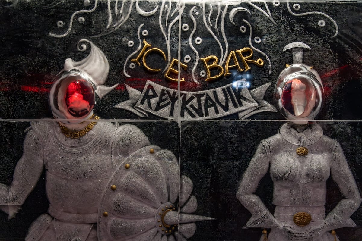 two ice sculptures that say magic ice reykjavik on it