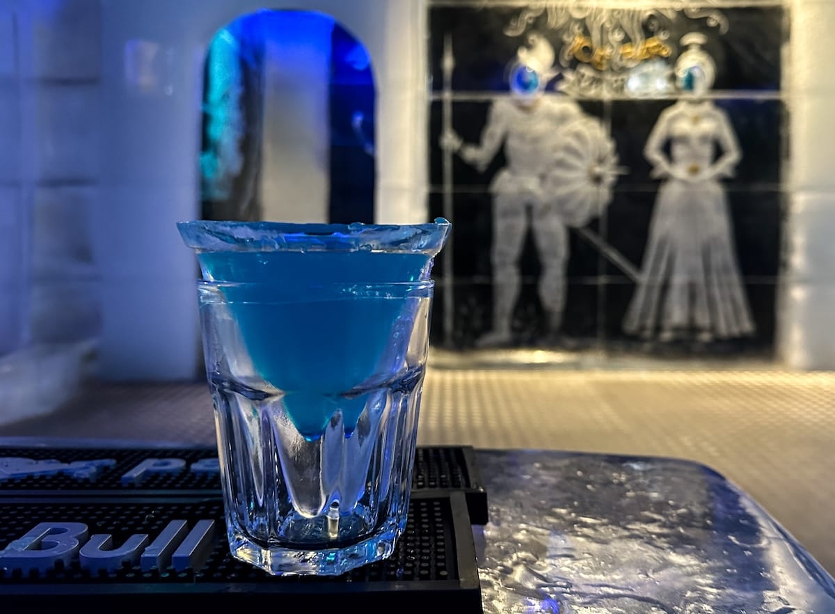 a picture of a blue drink in an ice bar in iceland Magic Ice Bar in Reykjavik, Iceland