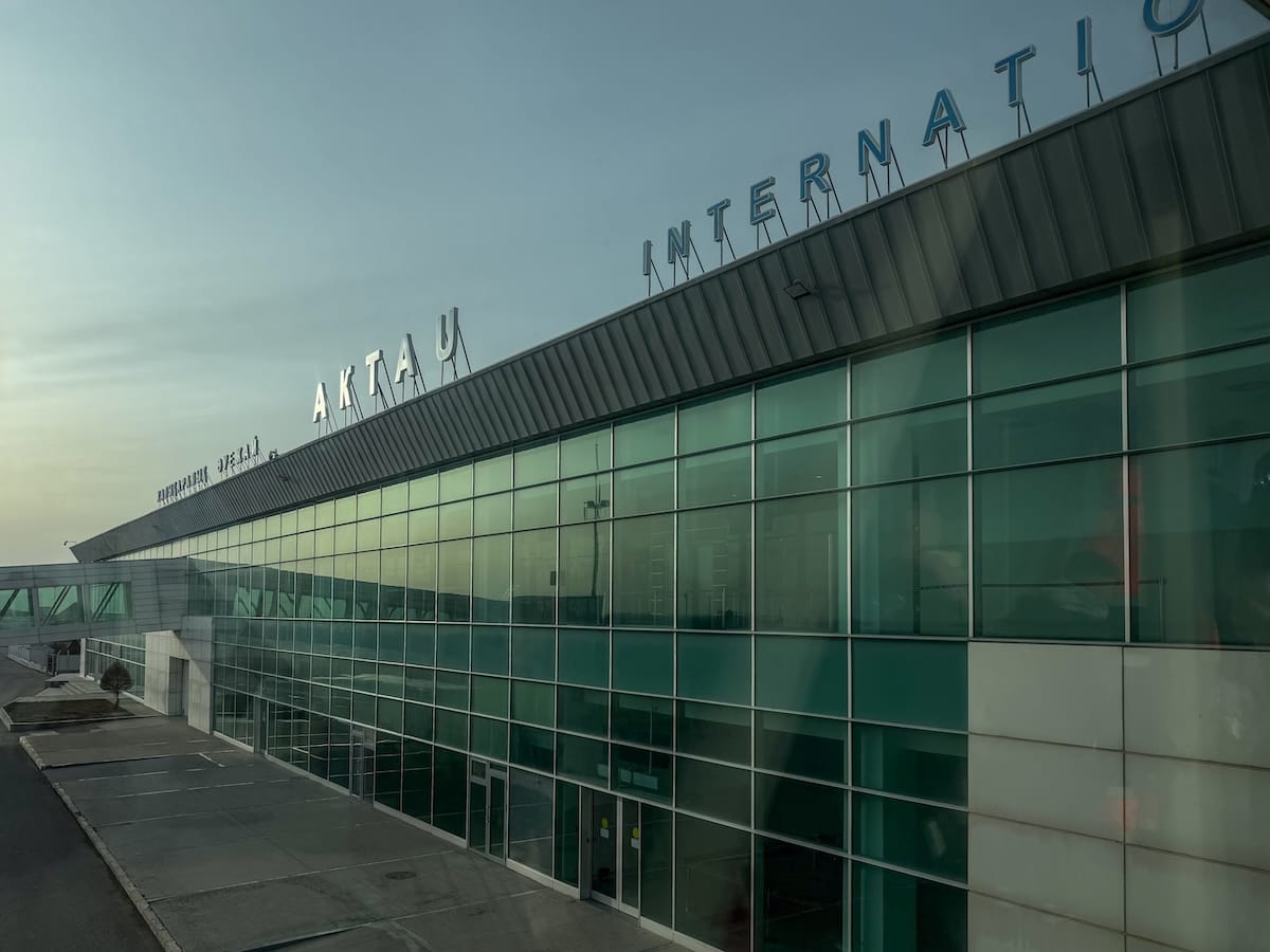 the outside of an airport in aktau, kazakhstan