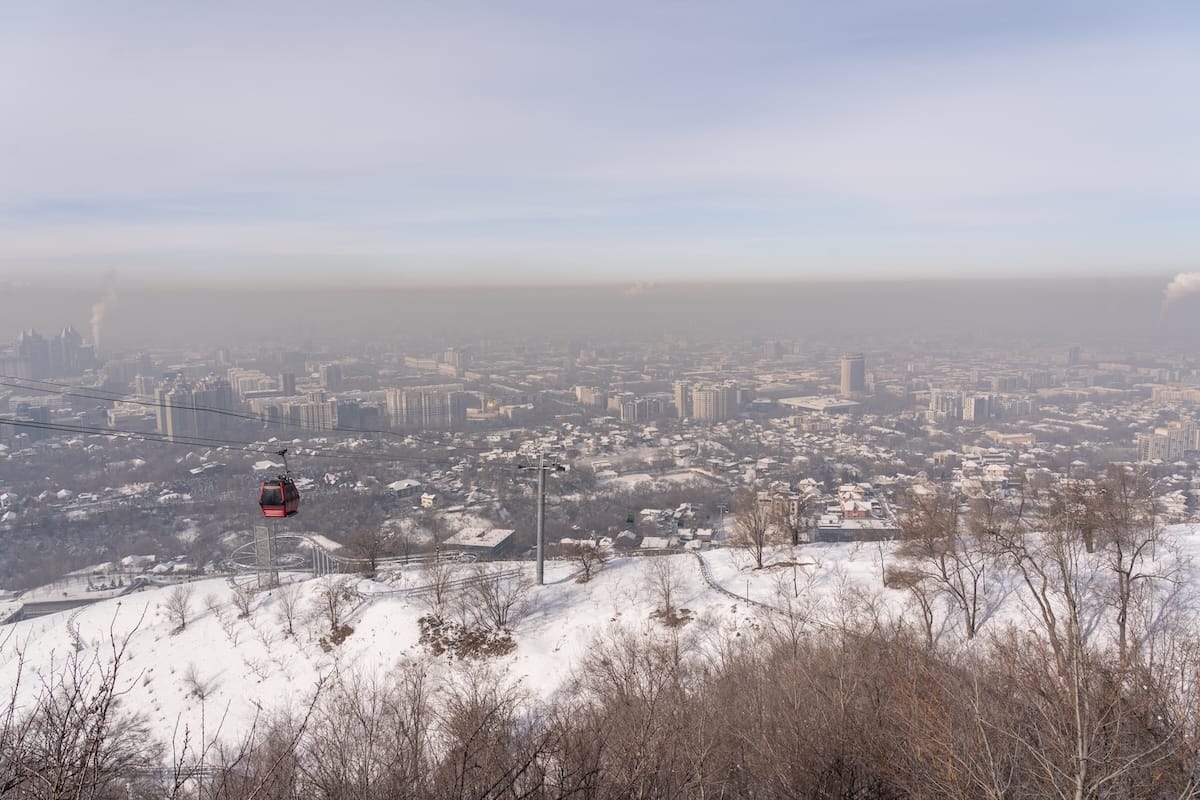winter smog over a city in central asia