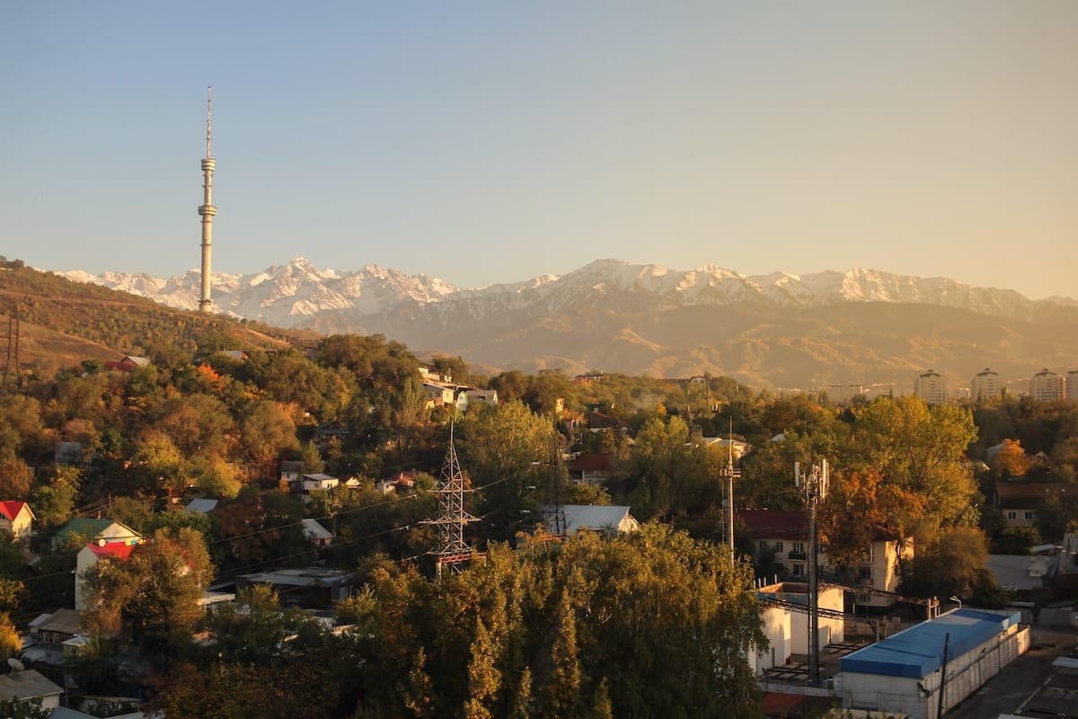 views over a mountainous city at golden hour