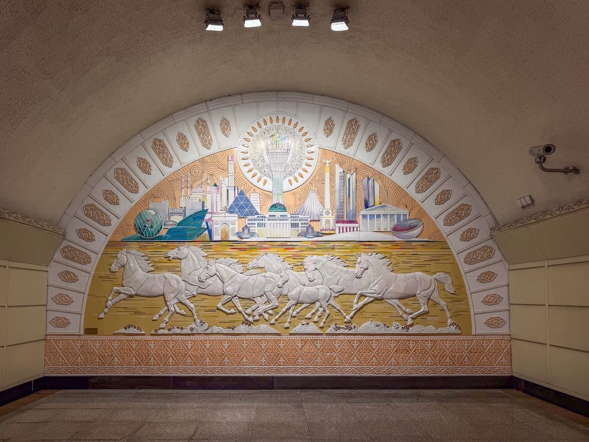 A metro station with beautiful artwork in almaty kazakhstan