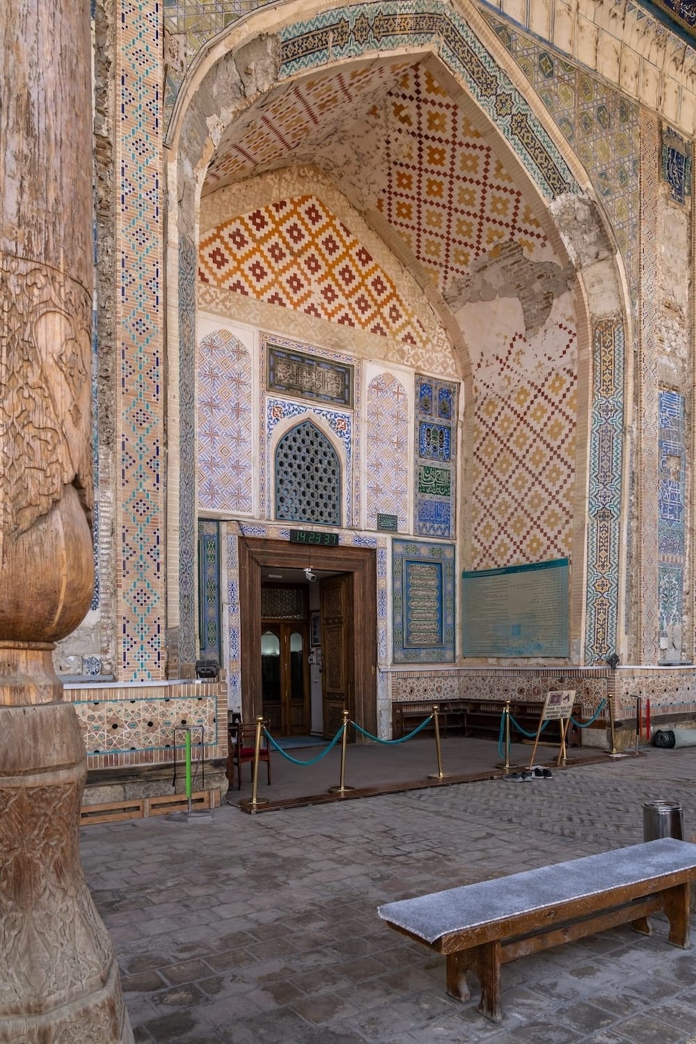 Bolo Hauz Mosque is a must for a Bukhara itinerary
a color mosque entrance door
