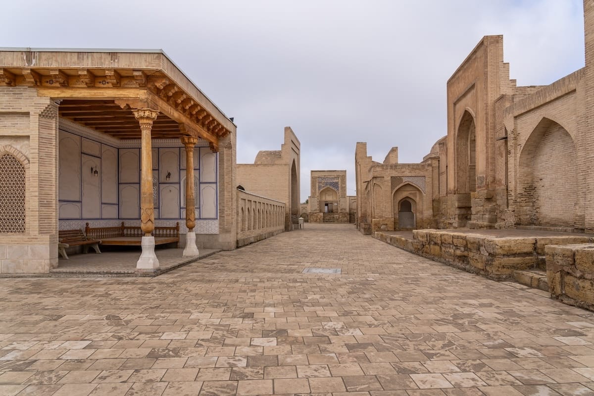 a necropollis in uzbekistan during the winter with no one there