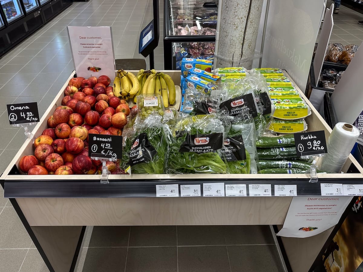 a grocery store with a small area of vegetables and fruits in finland