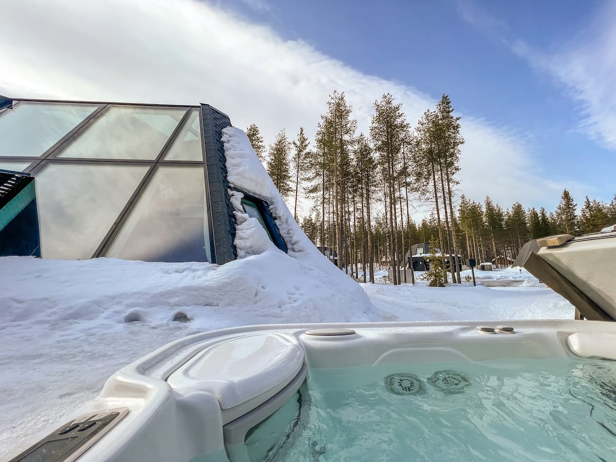 Glass Resort Santa Claus village hot tube outside in the snow